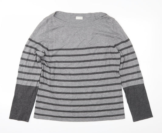 Minuet Womens Grey Striped Knit Pullover Jumper Size L