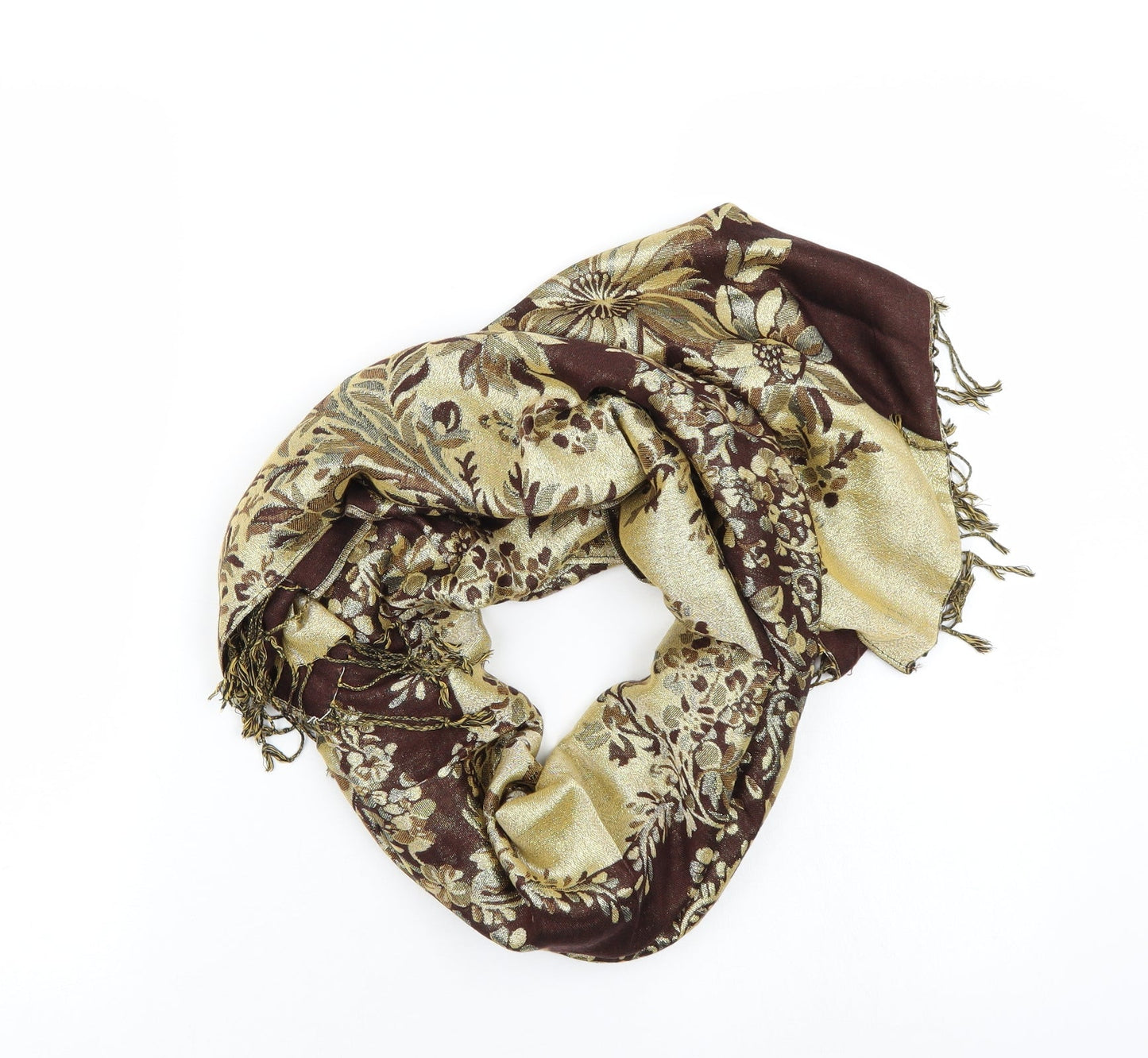 Preworn Womens Brown Floral Shawl/Wrap