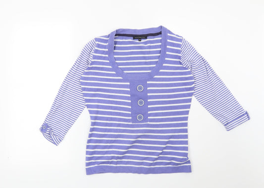 DAVID EMANUEL Womens Blue Striped Pullover Jumper Size 10