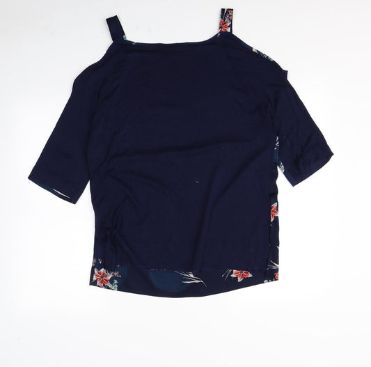 m&S Womens Blue Floral Basic Blouse Size 14