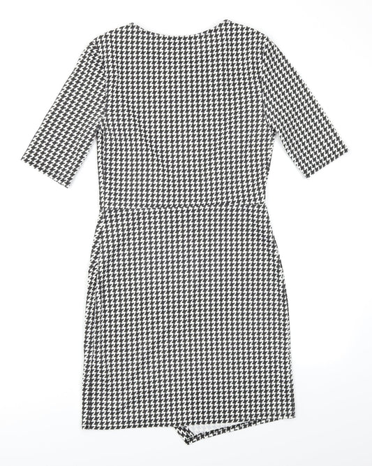 New Look Womens Black Houndstooth Bodycon Size 8