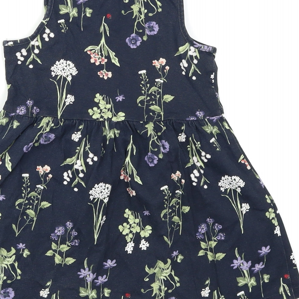 H&M Girls Blue Floral Skater Dress Size 2 Years