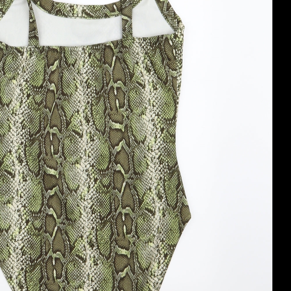 PRETTYLITTLETHING Womens Green Animal Print Bodysuit One-Piece Size 10
