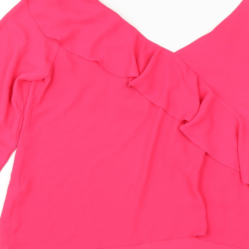 Primark Womens Pink Basic Blouse Size 16 - one sleeve ruffle detail