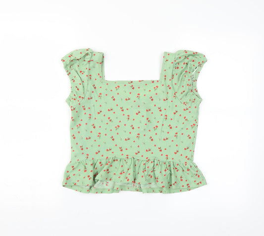 Primark Womens Green Floral Basic Blouse Size S - ruffle hem