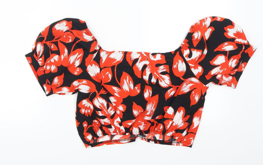 QED London Womens Orange Floral Cropped T-Shirt Size 8