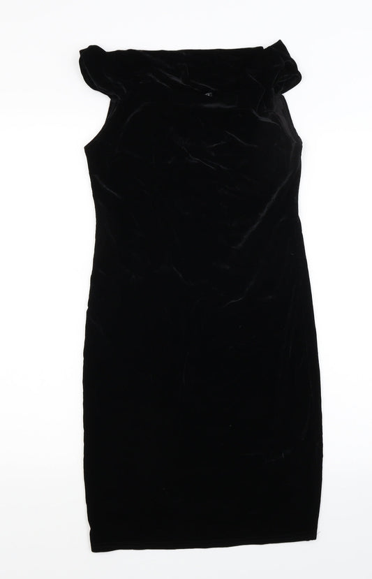 Boohoo Womens Black Velour Bodycon Size 8