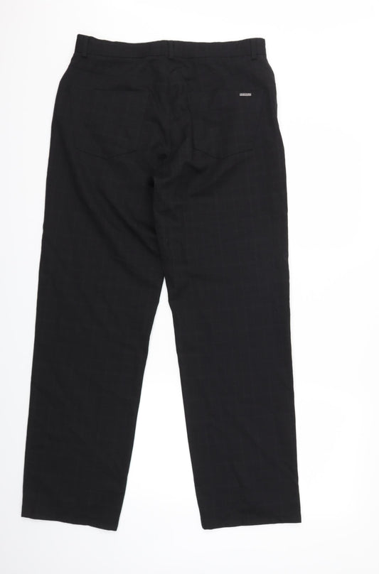 NEXT Mens Black Check Trousers Size 34 in L28 in