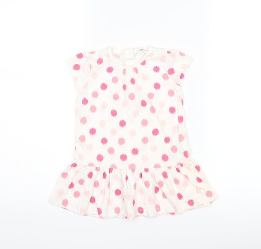 F&F Girls White Polka Dot T-Shirt Dress Size 12-18 Months