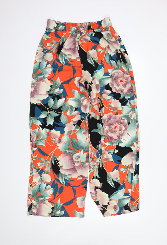 George Womens Orange Floral Trousers Size 8 L28 in