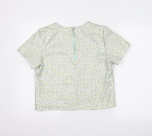 Miss Selfridge Womens Green Geometric Cropped T-Shirt Size 12