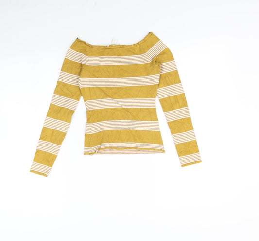 H&M Womens Yellow Striped Pullover Sweatshirt Size XS