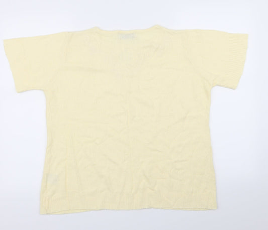 EWM Womens Yellow Floral Basic T-Shirt Size 14