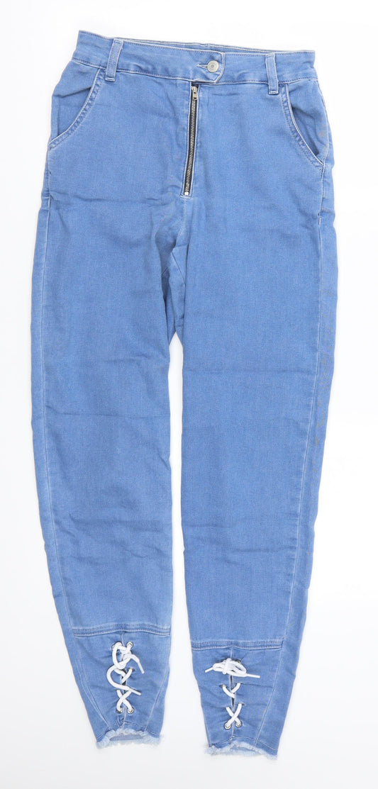 PRETTYLITTLETHING Womens Blue Denim Mom Jeans Size 6 L28 in - Lace Up