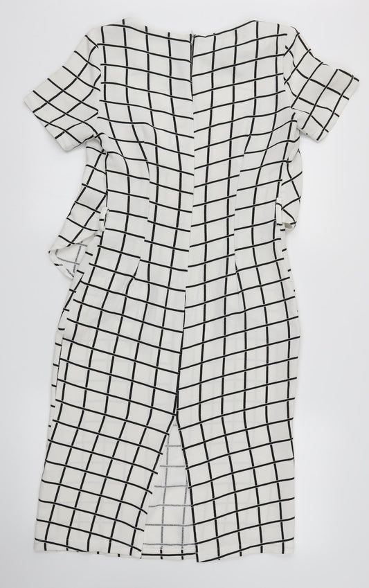 COLLECTION Womens White Check Fit & Flare Size 8