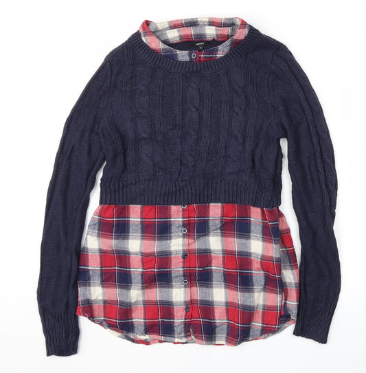 Papaya Womens Blue Check Pullover Jumper Size 12