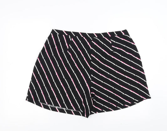 F&F Womens Black Striped  Hot Pants Shorts Size 18