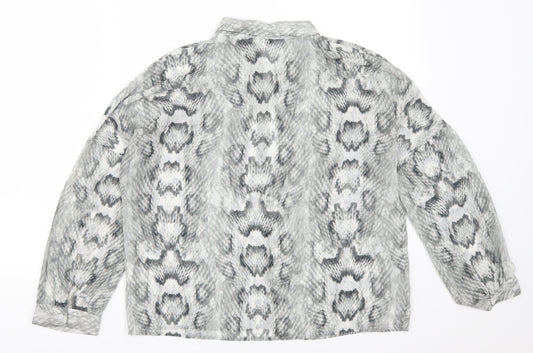 H&M Womens Grey Animal Print Basic Button-Up Size 8