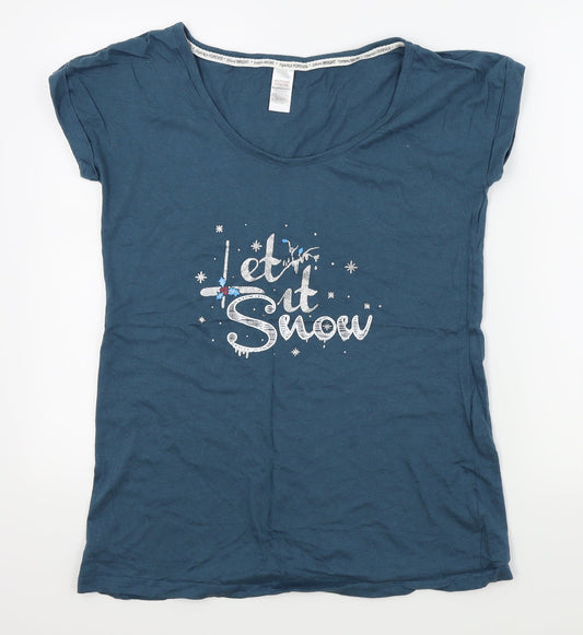 Avon Womens Blue Houndstooth Basic T-Shirt Size 10 - LET IT SNOW