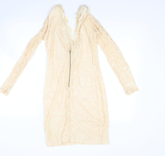Pink Boutique Womens Beige Floral A-Line Size 10