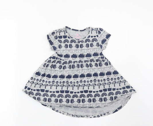 NEXT Girls Grey T-Shirt Dress Size 12-18 Months - Cats, Birds
