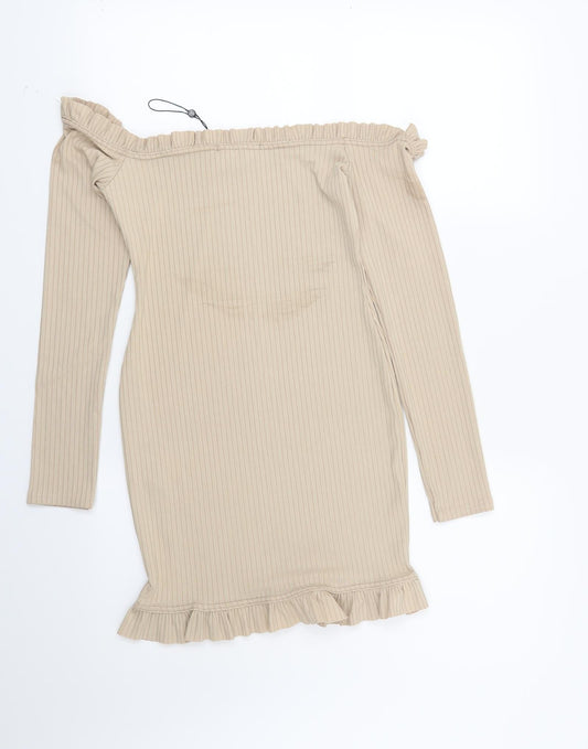 Missguided Womens Beige Striped Bodycon Size 4