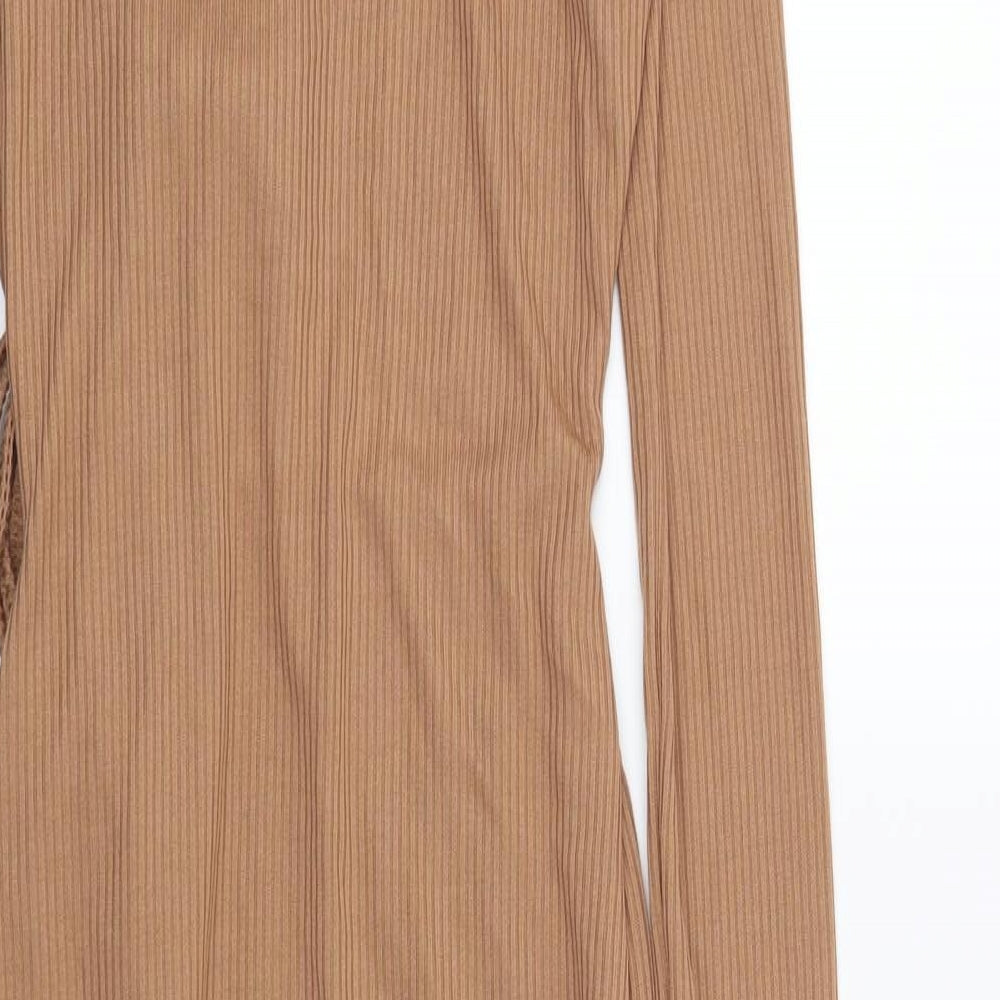 PRETTYLITTLETHING Womens Brown Striped Bodycon Size 6