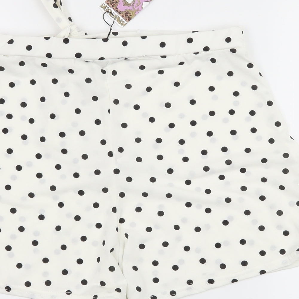 Boohoo Womens White Polka Dot Jersey Hot Pants Shorts Size 28 in