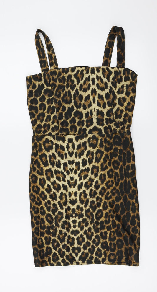 Boohoo Womens Beige Animal Print Bodycon Size 10