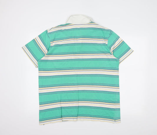 THUNDER Mens Green Striped Polo Size L