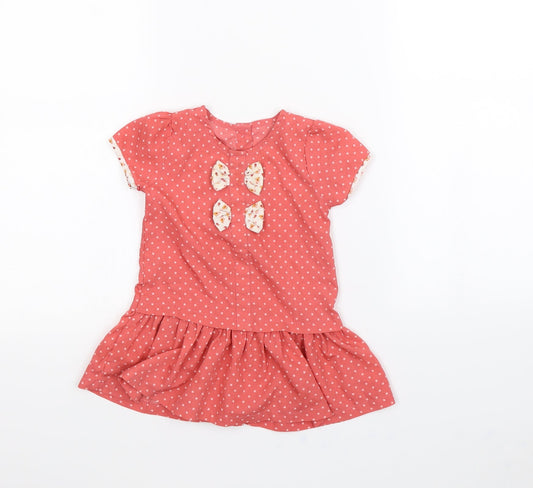 Preworn Girls Pink Spotted Fit & Flare Size 12 Months