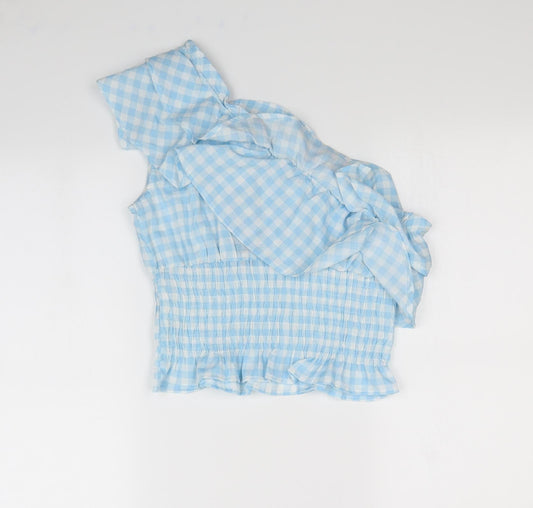 Boohoo Womens Blue Plaid Basic Blouse Size 14