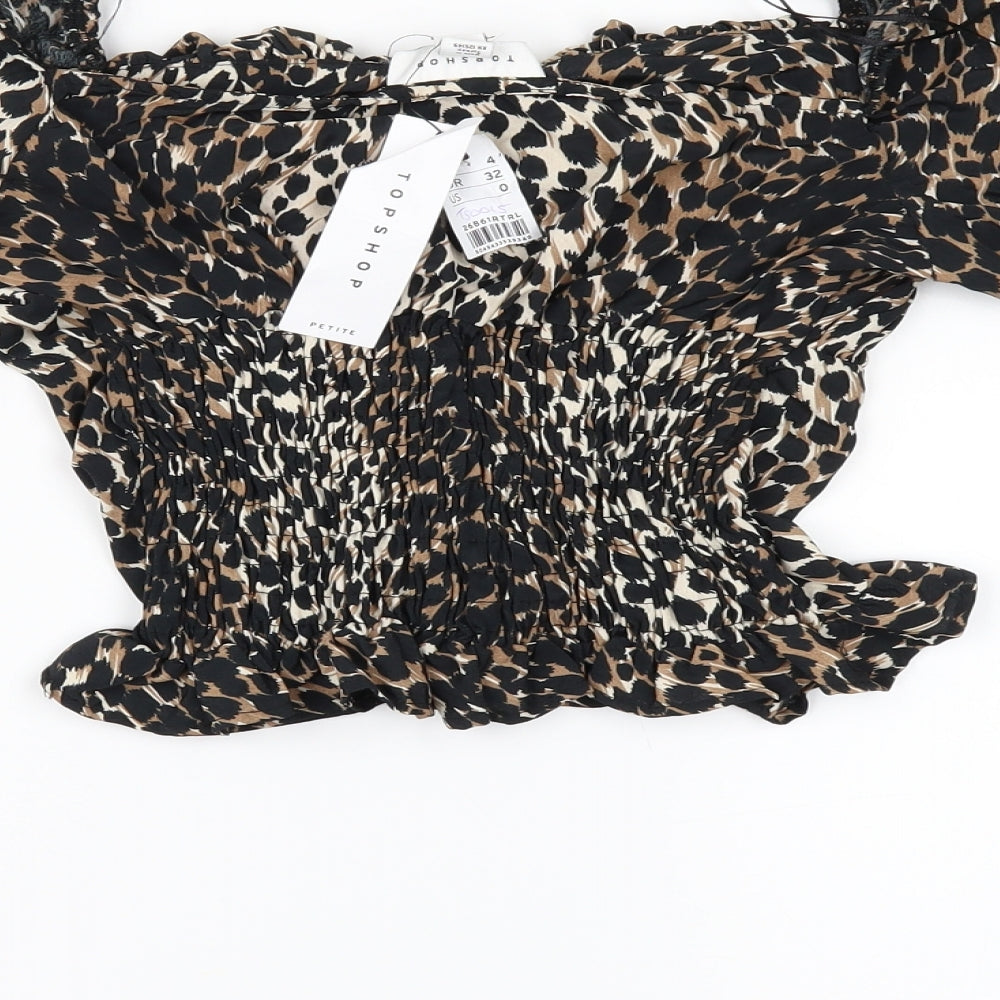 Womens UK Size 4 Topshop Brown Cropped Blouse