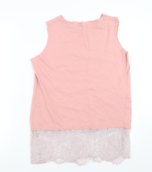Primark Womens Pink Basic Tank Size 12 - lace hem