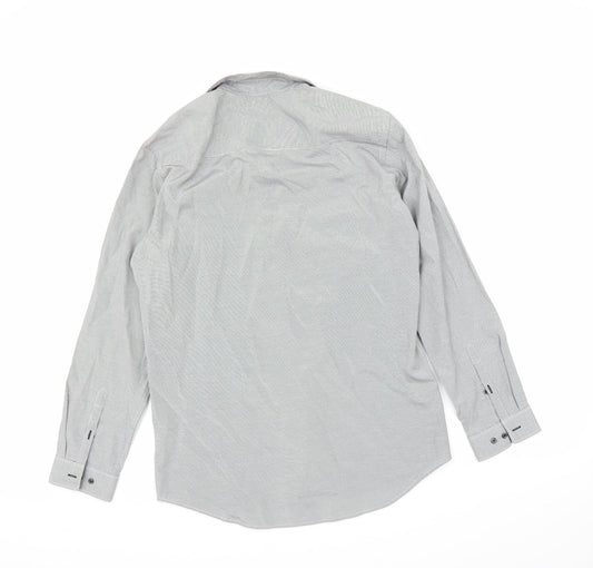 Mens UK Size 16 NEXT Grey Button-Up Long Sleeve Casual Shirt