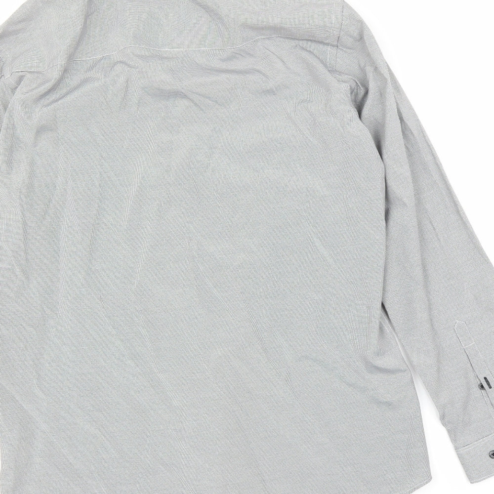 Mens UK Size 16 NEXT Grey Button-Up Long Sleeve Casual Shirt