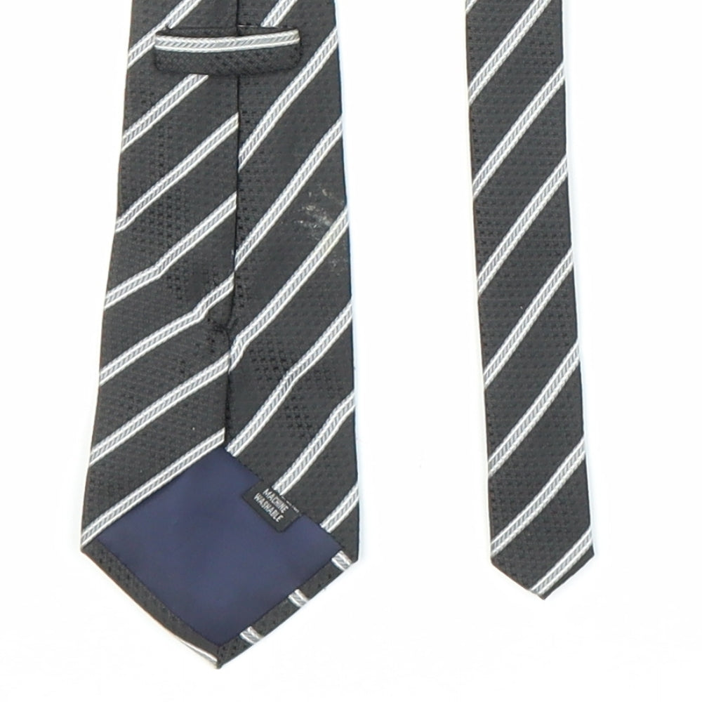 Preworn Mens Black Striped Pointed Tie One Size