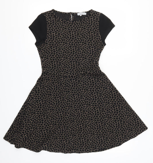 Additional front view of Red Herring women’s black animal print skater dress, size UK 10