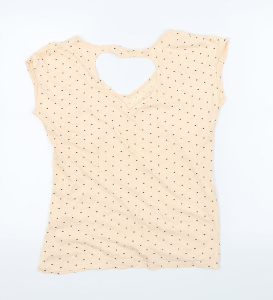 DENIM CO Womens Orange Polka Dot Basic T-Shirt Size 14