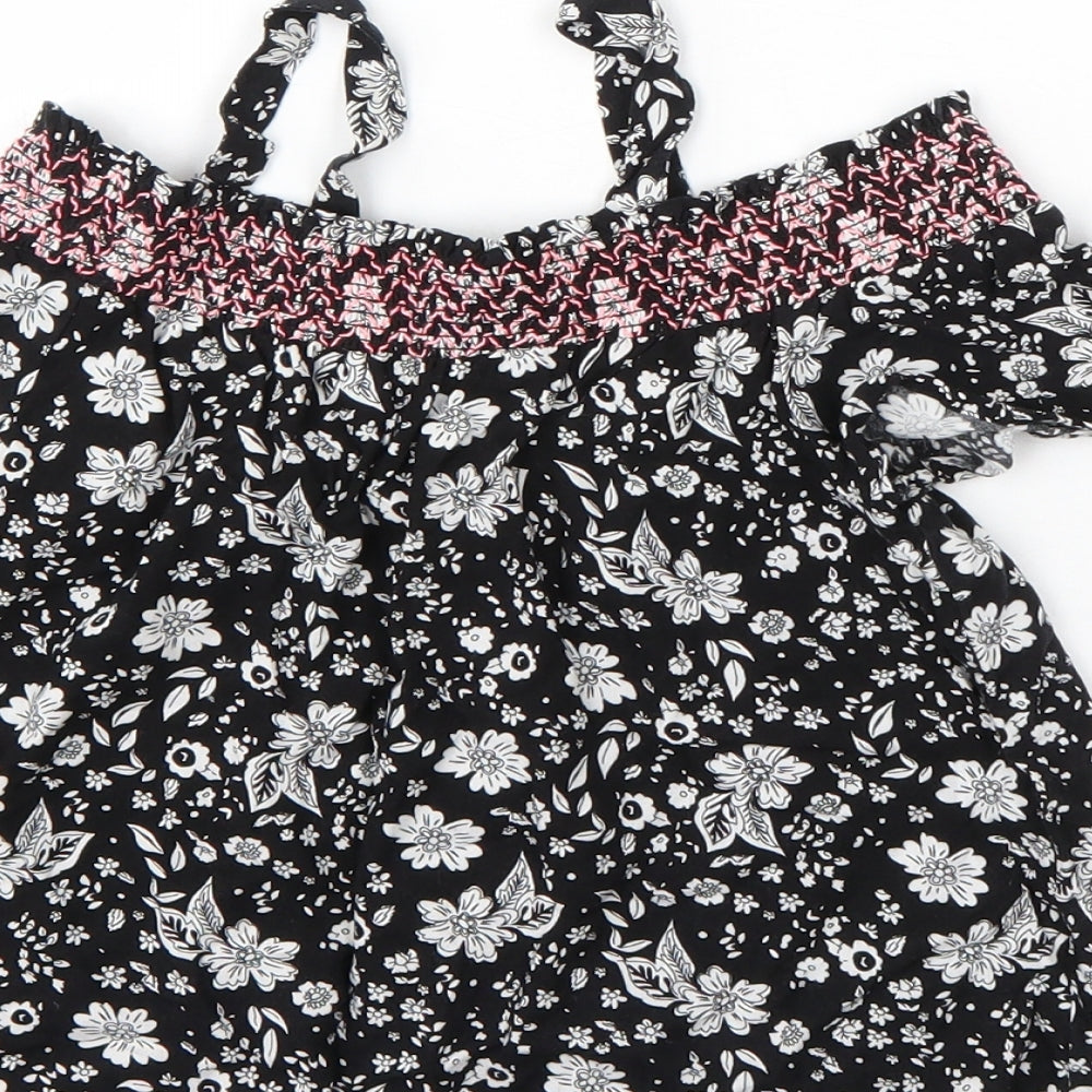 I LOVE GIRLSWEAR Girls Black Floral Basic Blouse Size 9 Years