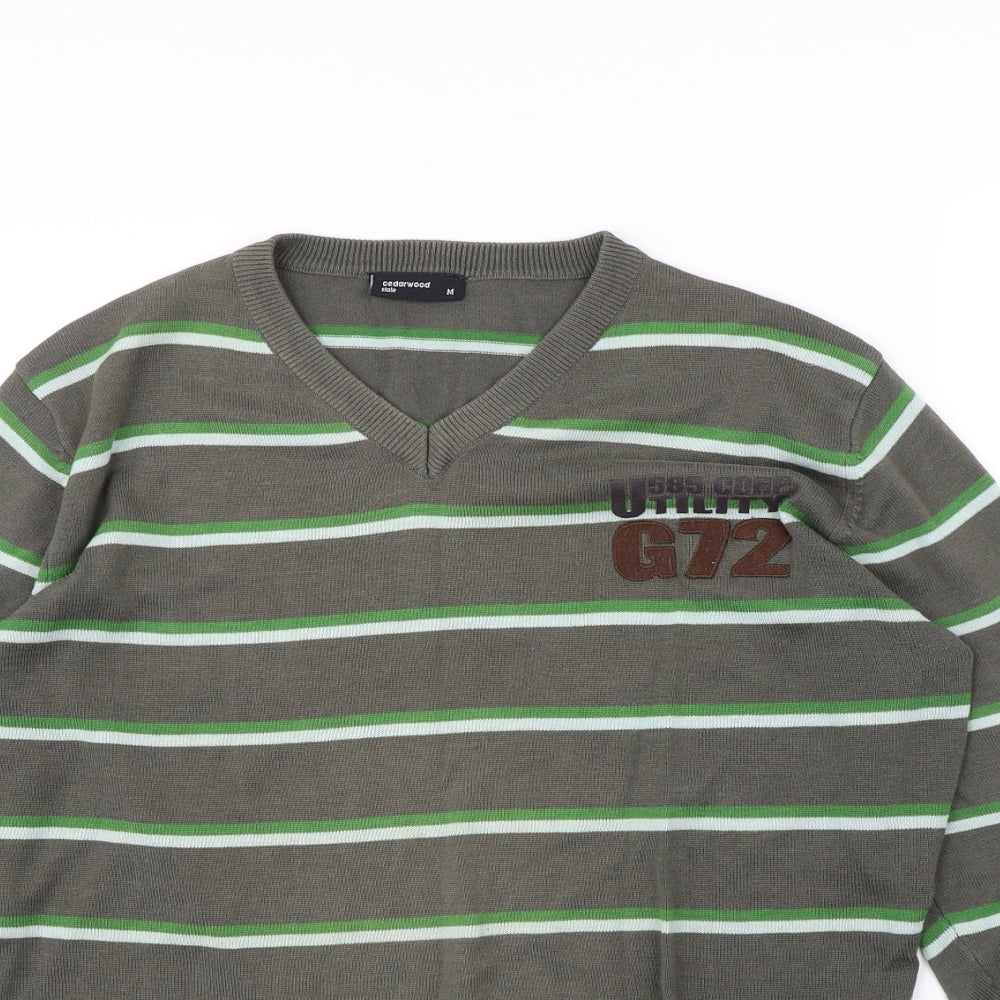 Cedar Wood State Mens Brown Striped Pullover Jumper Size M