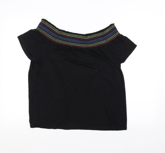 Womens UK Size 14 Papaya Black Basic T-Shirt