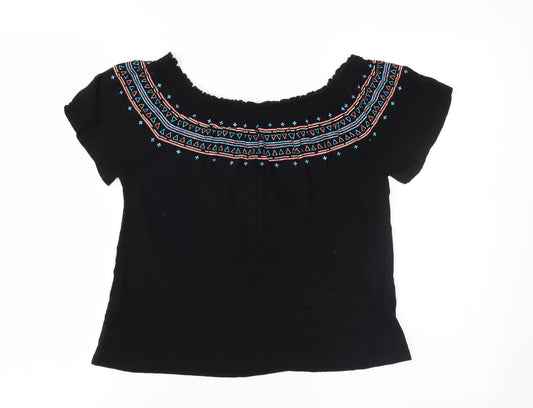 Primark Womens Black Geometric Jersey Basic Blouse Size 8