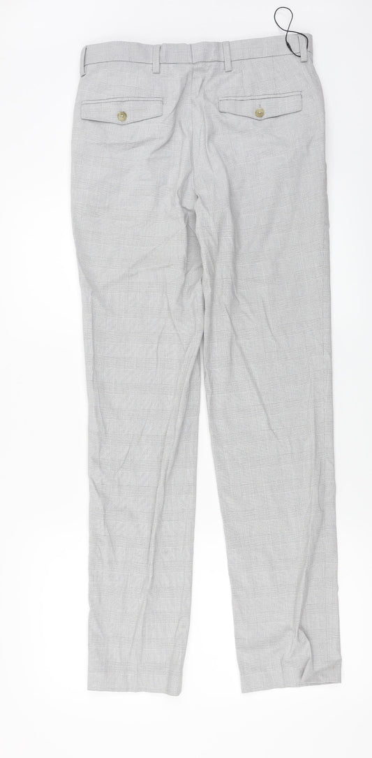 Marks and Spencer Mens Grey Check Trousers Size 30 in L30 in