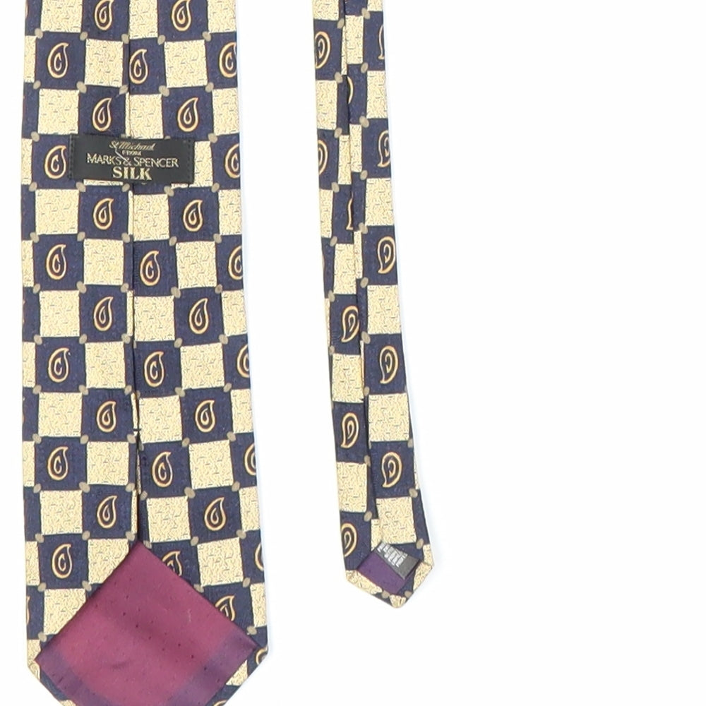 M&S Mens Gold Plaids & Checks Pointed Tie One Size