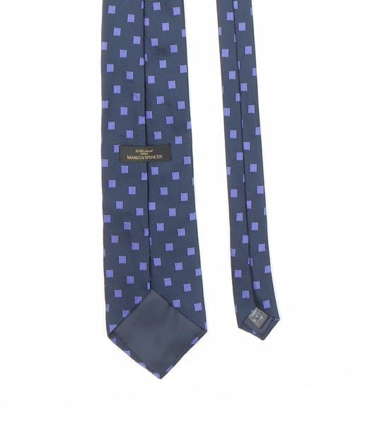 M&S Mens Blue Plaids & Checks Pointed Tie One Size