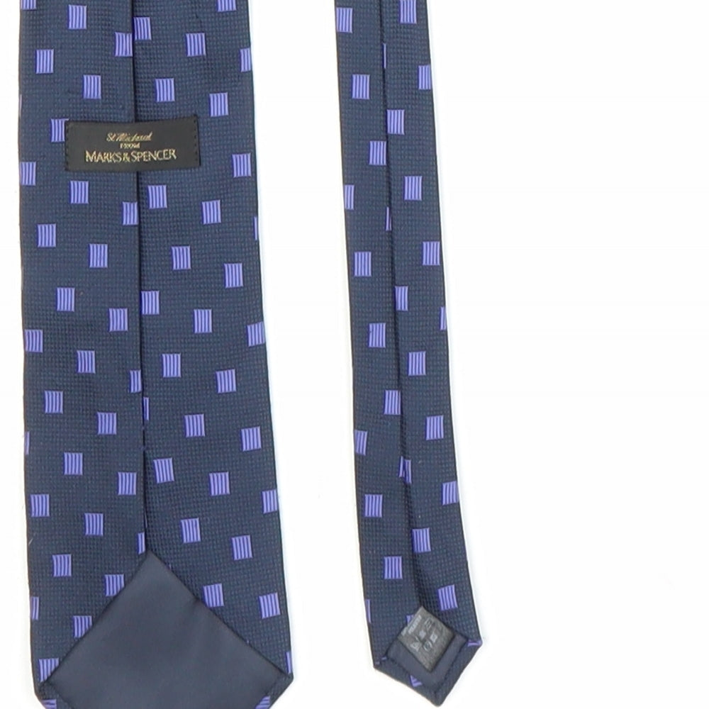M&S Mens Blue Plaids & Checks Pointed Tie One Size