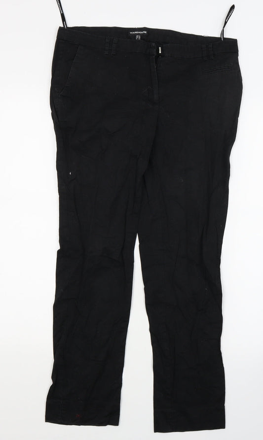 Womens UK Size 12 Warehouse Regular Fit Black Trousers