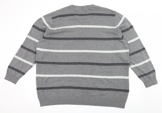 Atlantic Bay Mens Grey Striped Knit Pullover Jumper Size 2XL