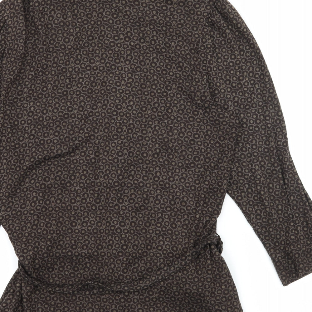 George Womens Brown Polka Dot Jersey Basic Button-Up Size 8